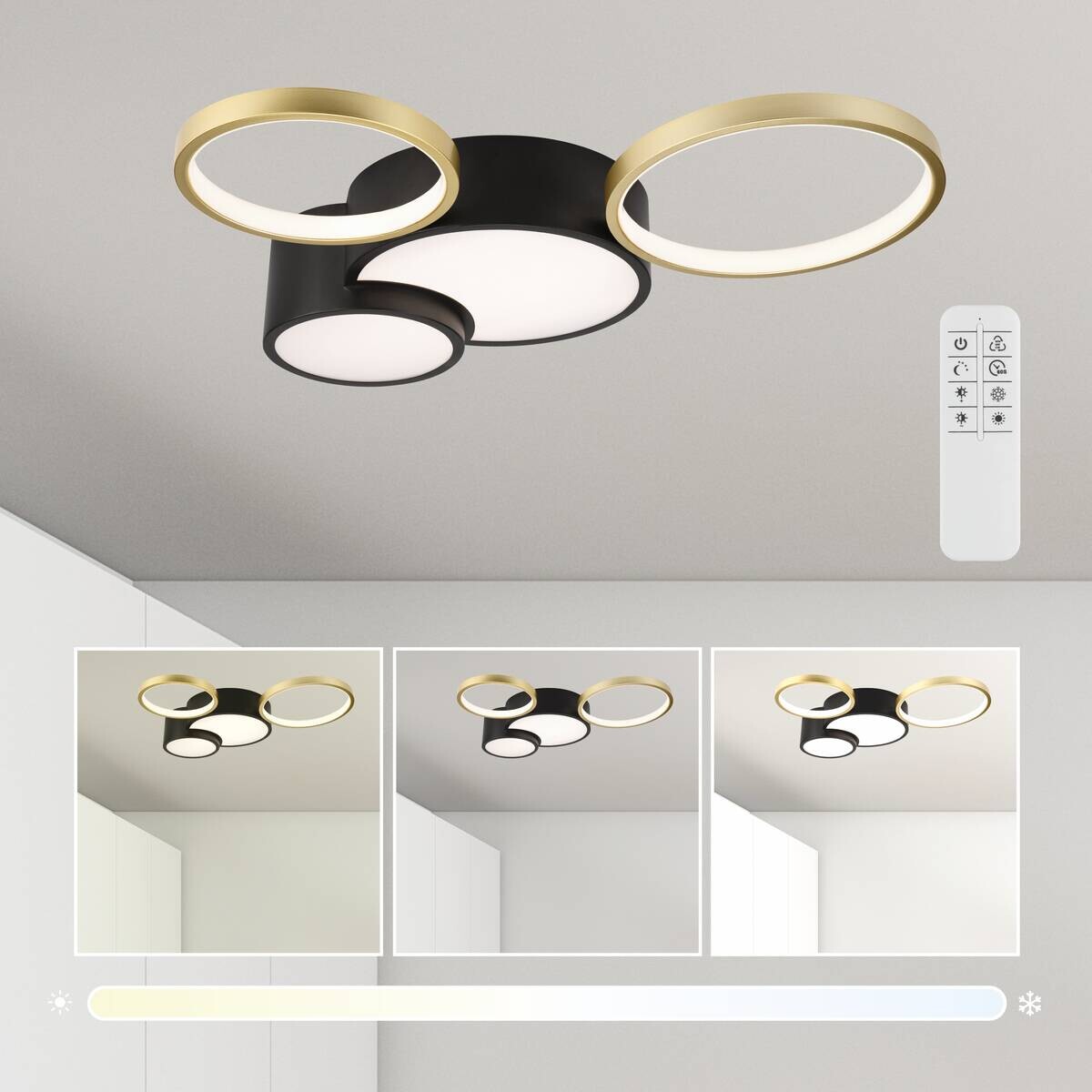 Lamkur LED-Deckenleuchte ALIZEE 50980 schwarz gold PVC Stahl H/L: ca. 9,5x60 cm 3 Brennstellen