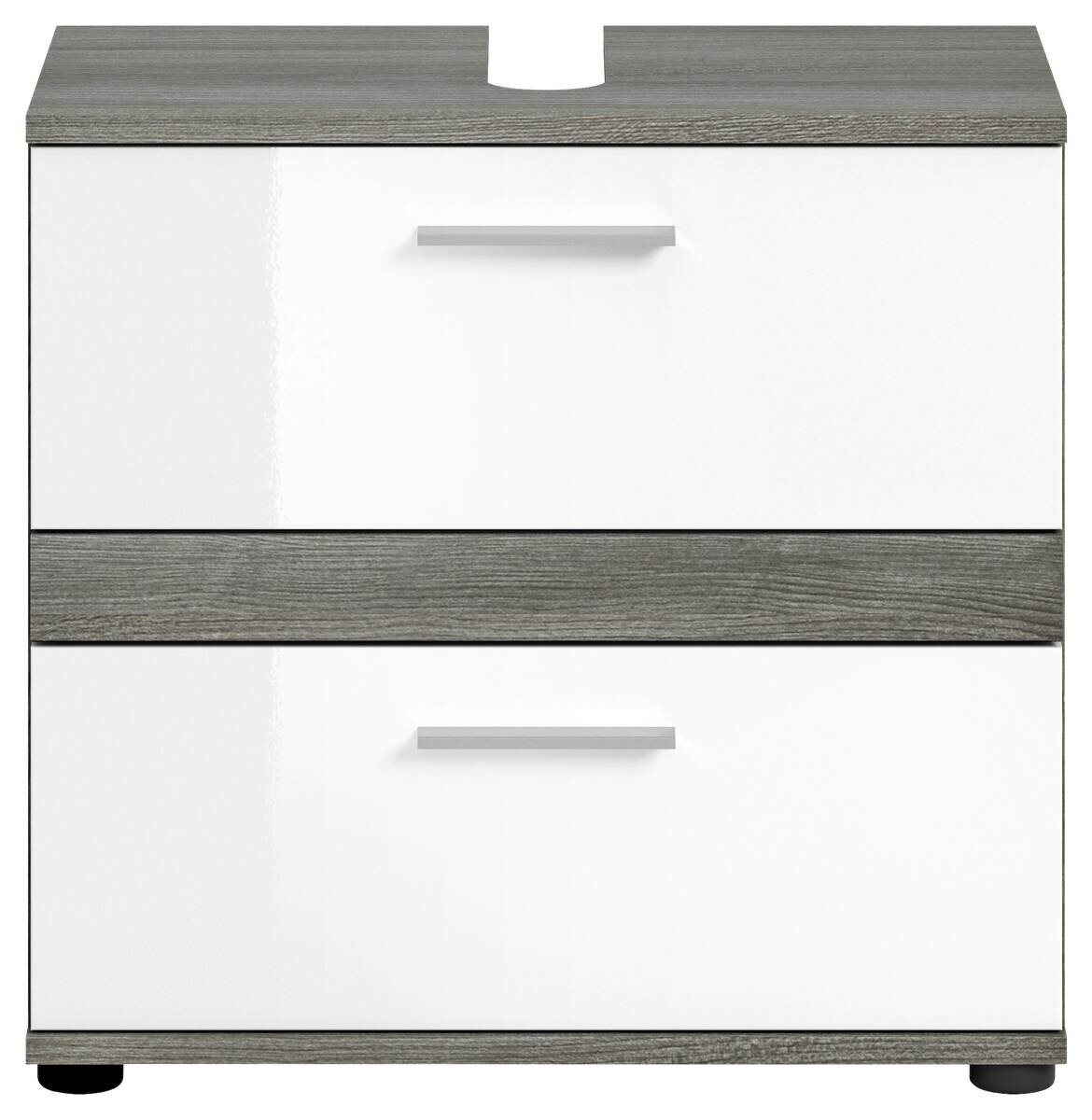 Waschbeckenunterschrank BLAKE Rauchsilber Nachbildung weiß Hochglanz B/H/T: ca. 60x57x34 cm