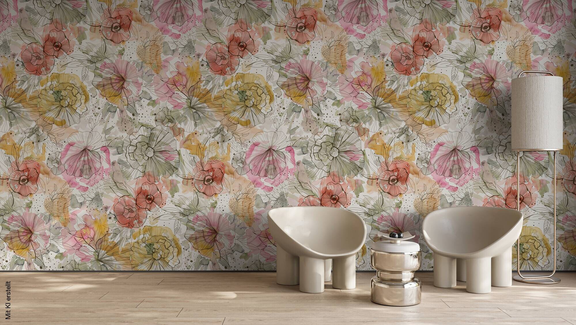 Livingwalls Fototapete Floral orange beige pink B/L: ca. 280x159 cm