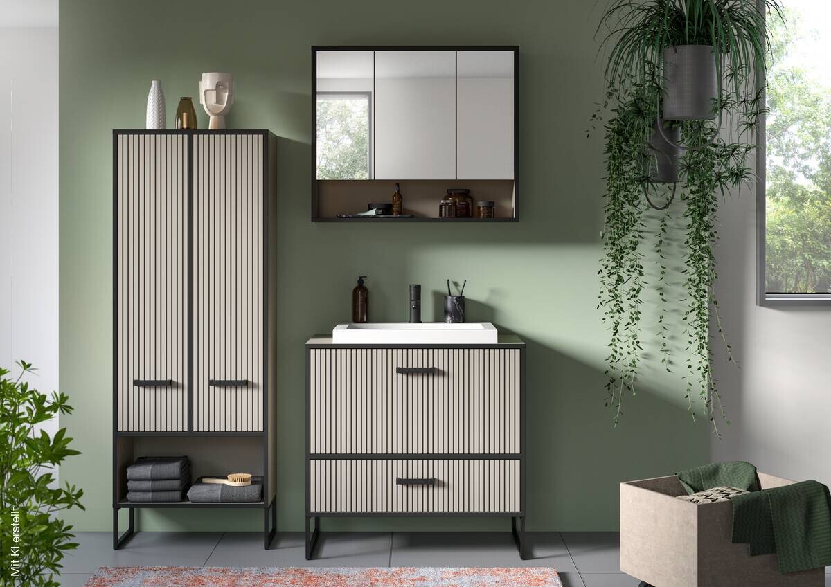 Badezimmer-Set BAGNO schwarz Kaschmirgrau Nachbildung B/H/T: ca. 154x192x48 cm