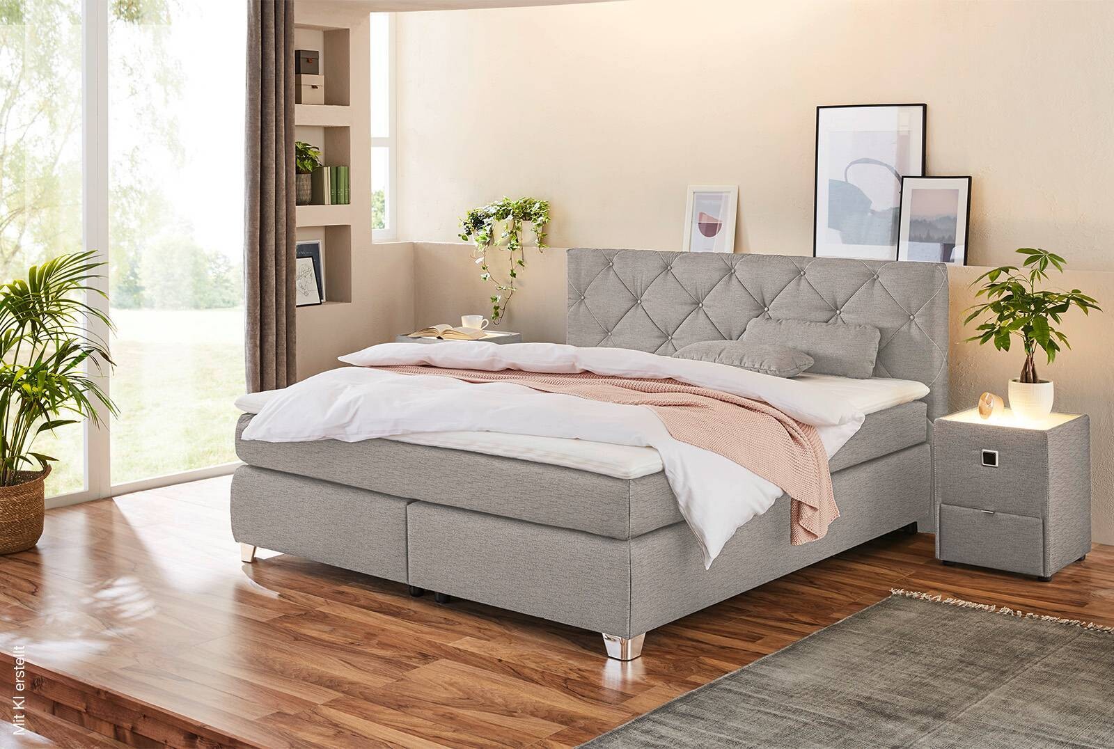 Boxspringbett beige Flachgewebe Liegefläche B/L: ca. 180x200 cm