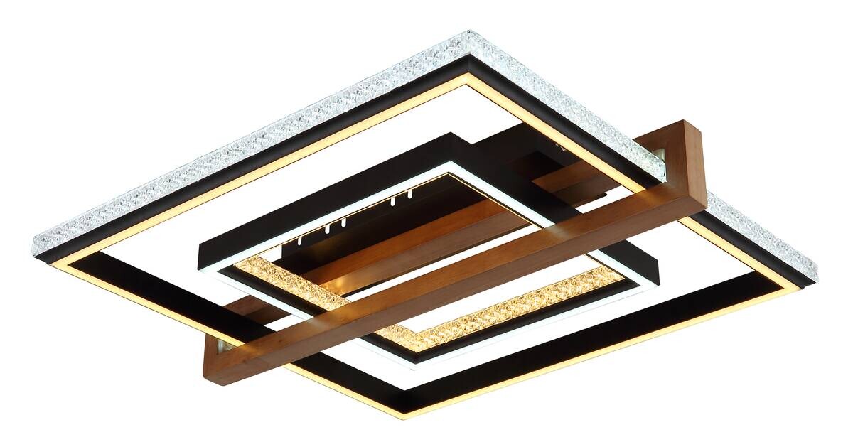 GLOBO LED-Deckenleuchte Opal dunkelbraun mattschwarz Holz Metall Kunststoff B/H/L: ca. 55x11,5x50 cm 1 Brennstellen