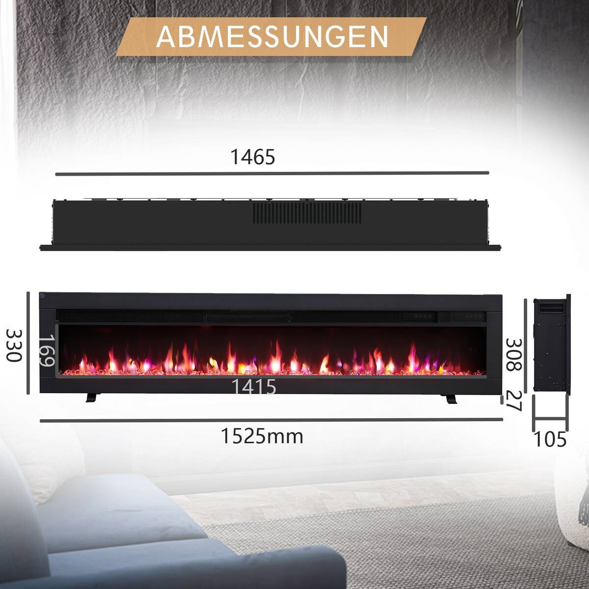 Balderia Elektrischer-Kamin Agnes 60 B/H/T: ca. 152,5x33x12 cm