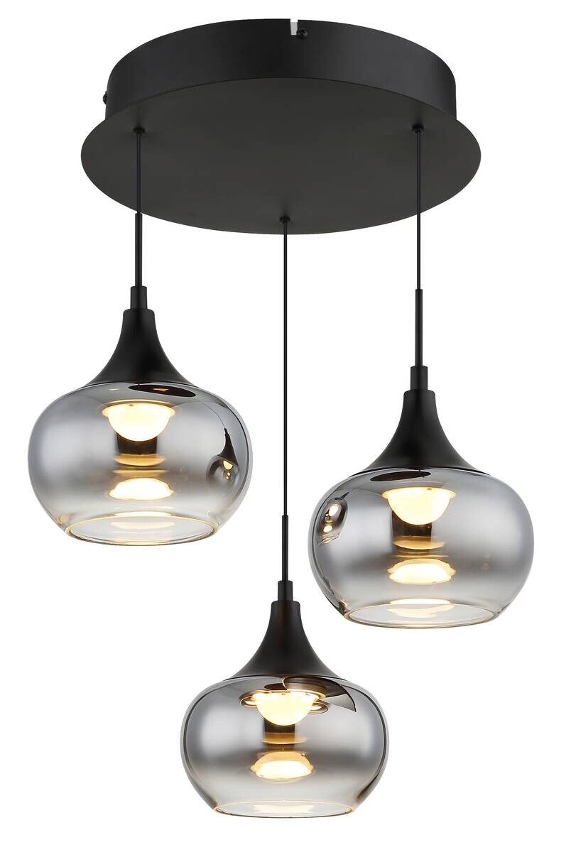 GLOBO LED-Pendelleuchte schwarz Rauch Metall Glas H/T: ca. 150x37 cm 1 Brennstellen
