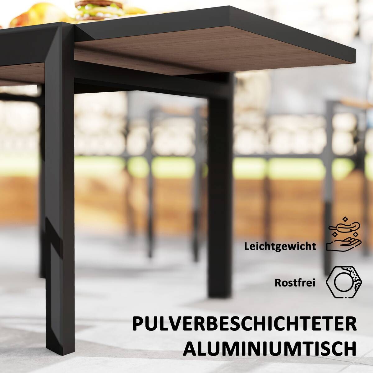 Outsunny Gartentisch Holzoptik Aluminium B/H/L: ca. 80x75x160 cm