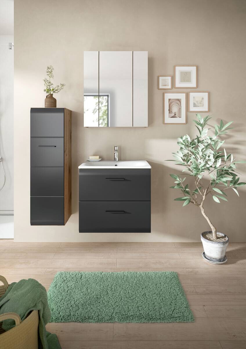 Badezimmer-Set Ice Nox Oak Nachbildung schwarz matt B/H/T: ca. 105x185x46 cm