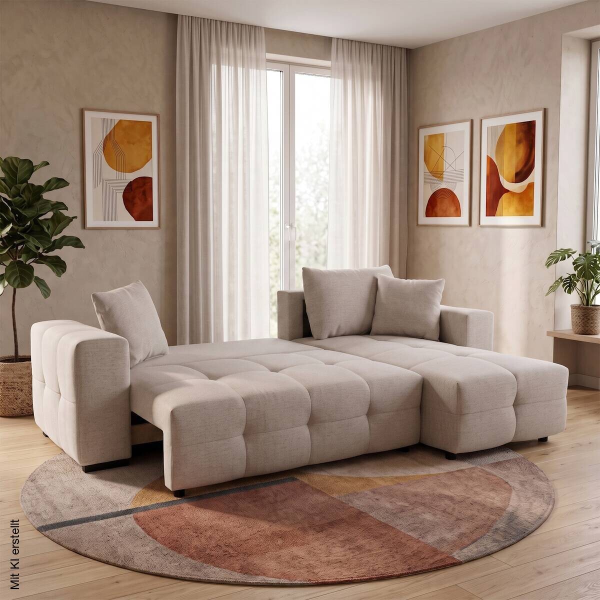 Ecksofa mit Bettfunktion und Bettkasten hellgrau Webstoff B/H/T: ca. 247x83x162 cm