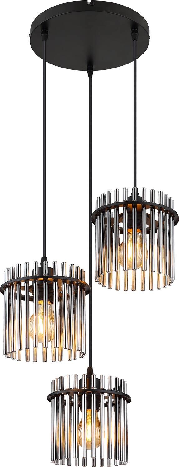 GLOBO Pendelleuchte Garley schwarz Metall B/H/L: ca. 25x120x25 cm E27 3 Brennstellen