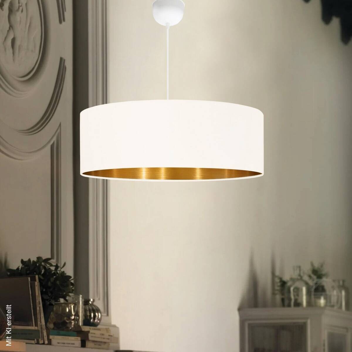 Opviq Pendelleuchte creme gold Stoff B/H/T/L/D: ca. 52x70x52x52x52 cm E27 1 Brennstellen