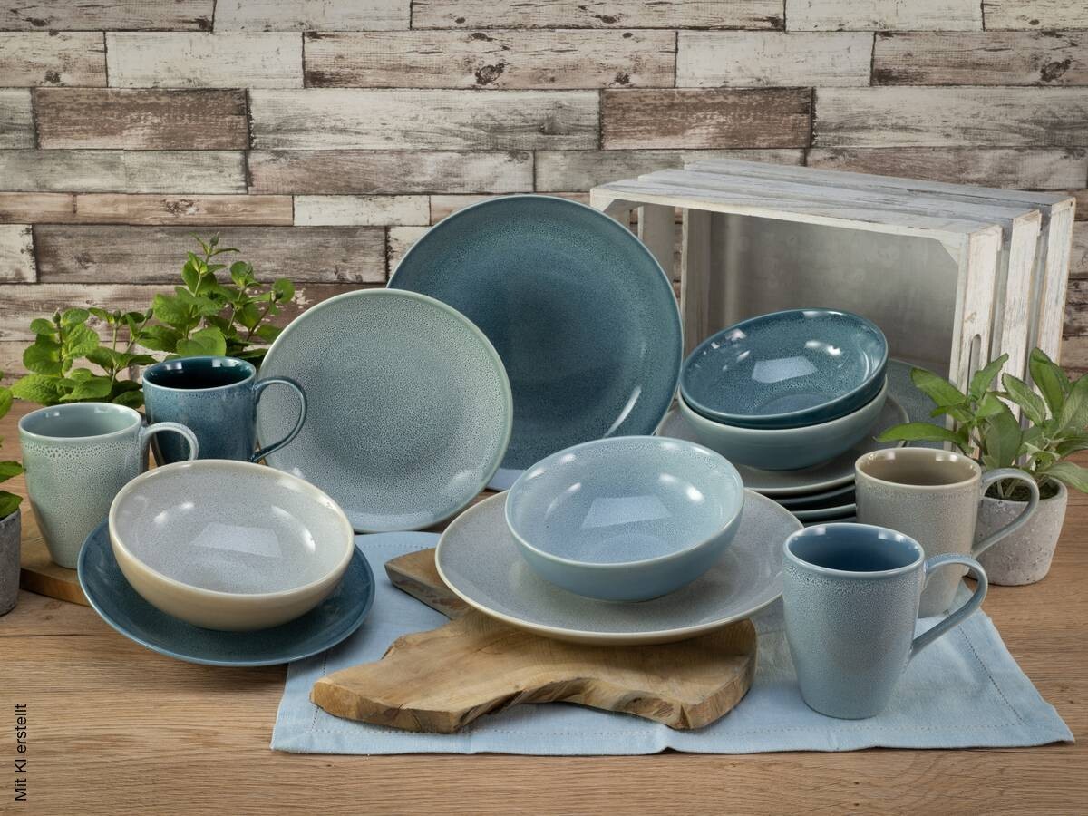 CreaTable Kombiservice Reactive AQUA blau Keramik