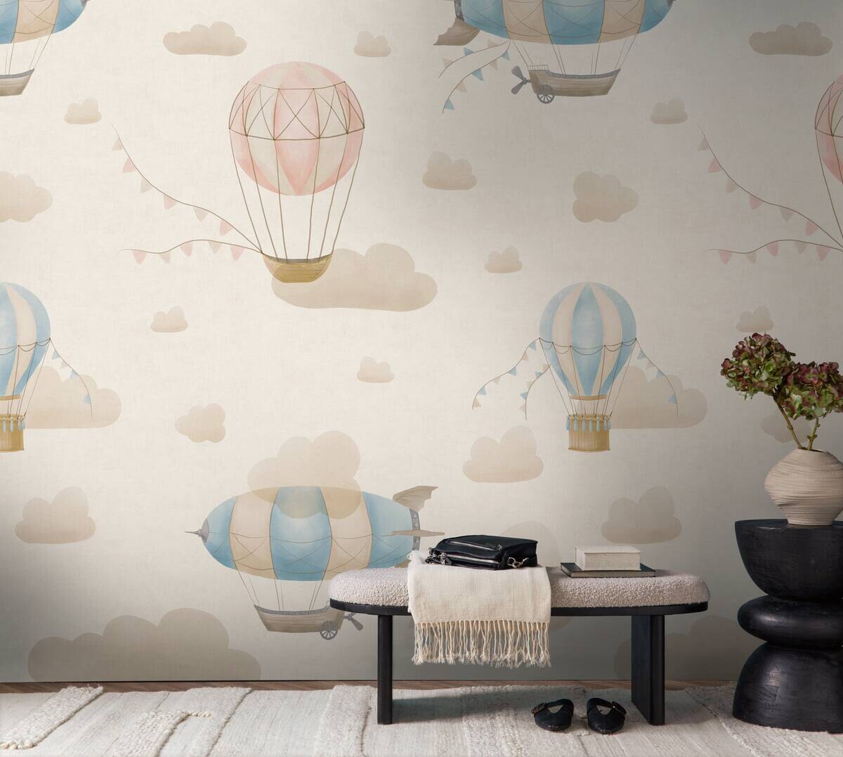 Livingwalls Fototapete Heißluftballon rosa creme blau B/L: ca. 280x159 cm