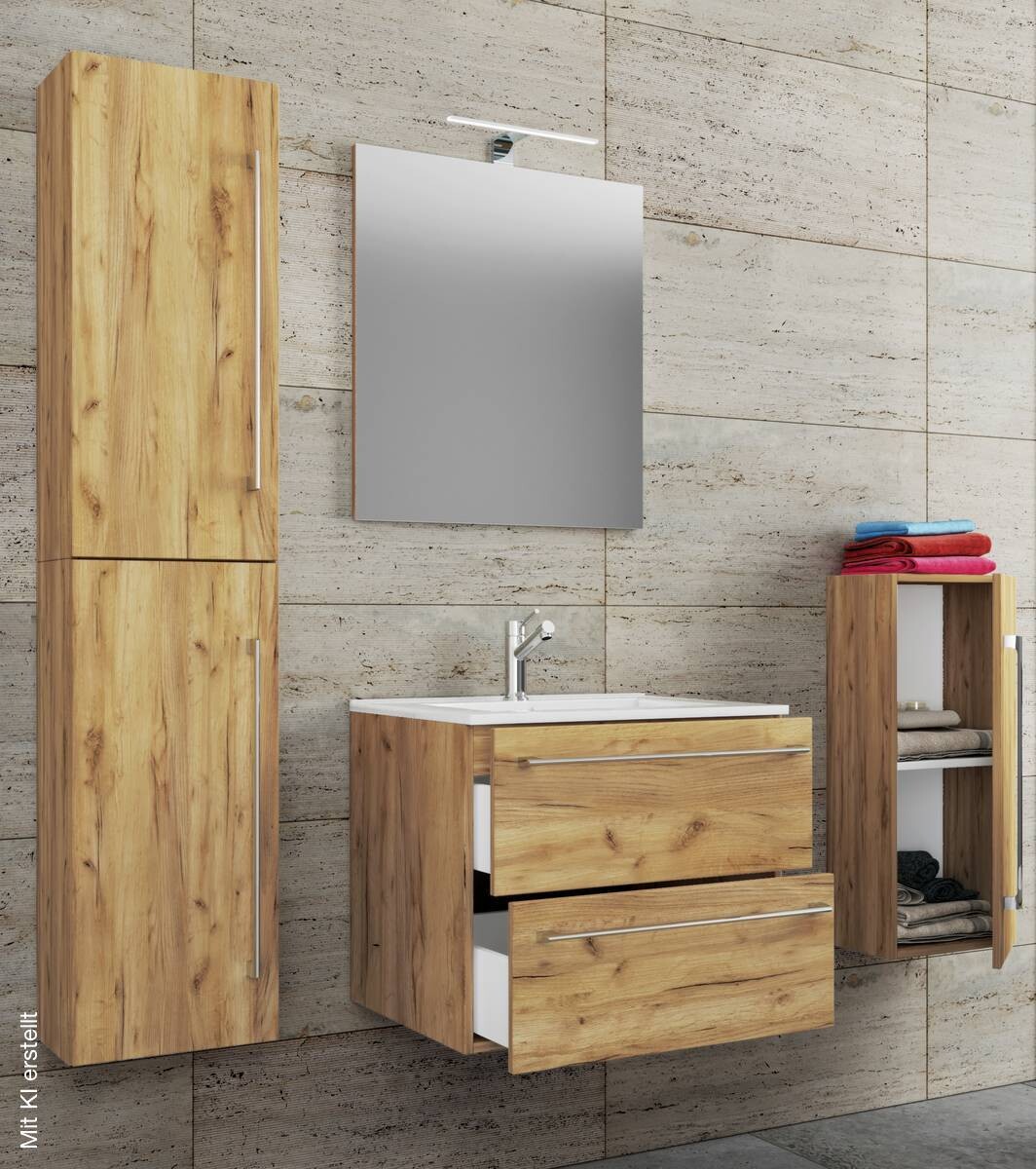 Waschplatz 5tlg-Badinos Eiche Honig Nachbildung B/H/T: ca. 61x52x46 cm