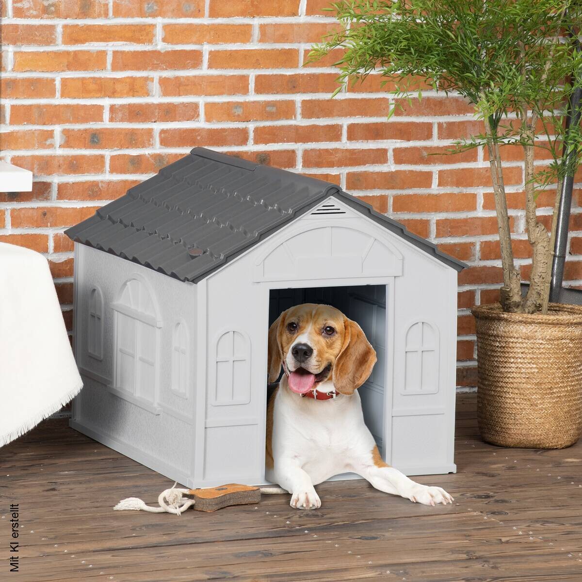 PawHut Hundehütte grau Kunststoff B/H/L: ca. 75,7x63x65 cm