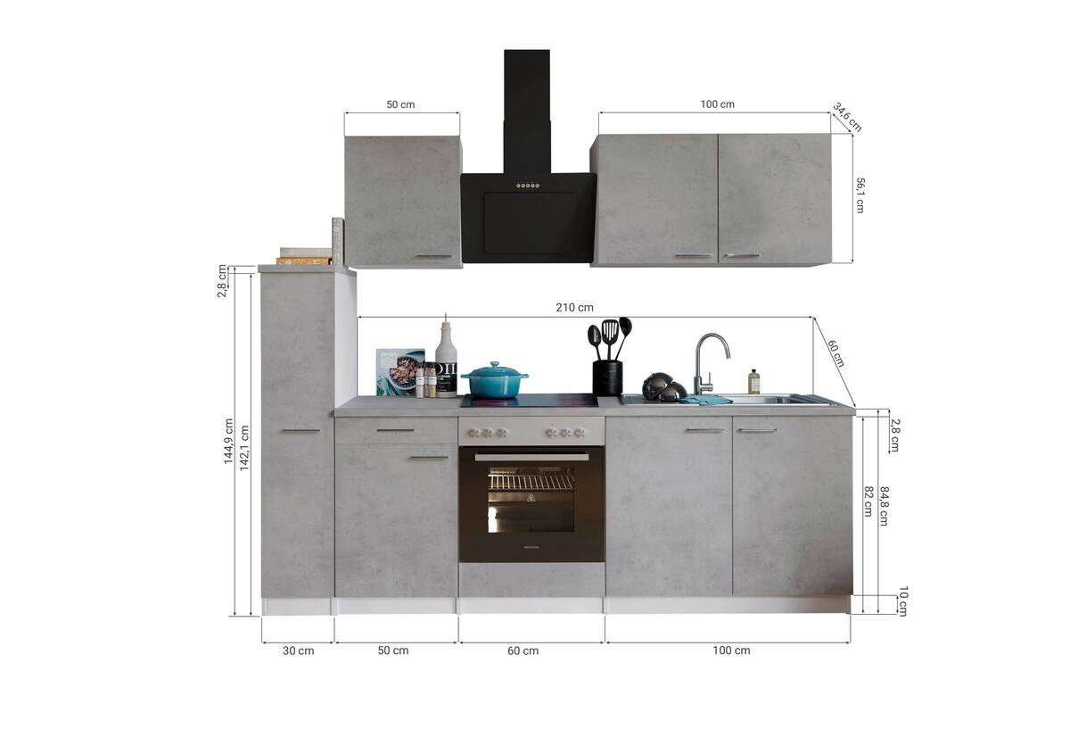 Respekta Küchenblock Malia Beton Optik B/H/T: ca. 240x200x60 cm