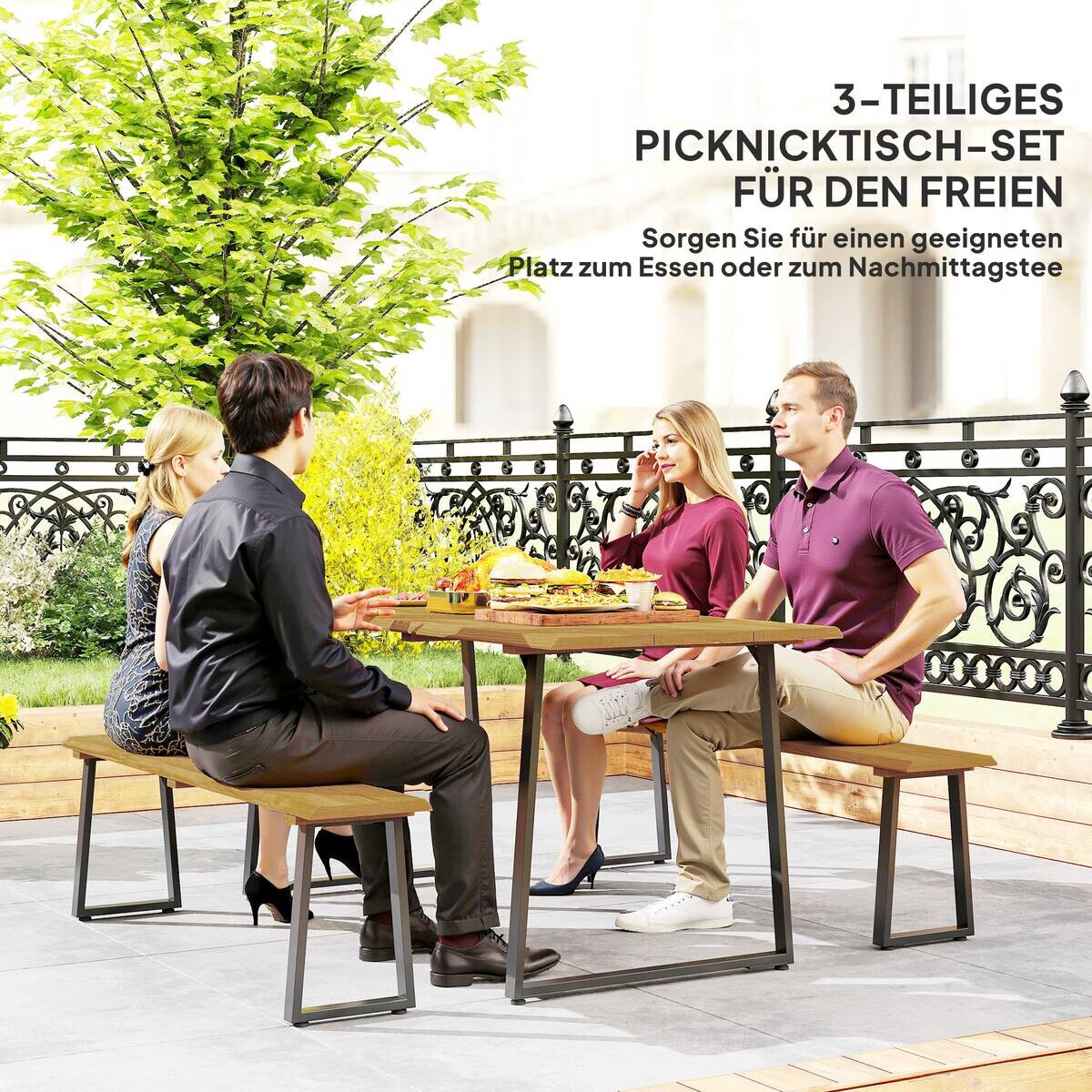 Outsunny Sitzgruppe Holzoptik Holz B/H/L: ca. 76x77x178 cm