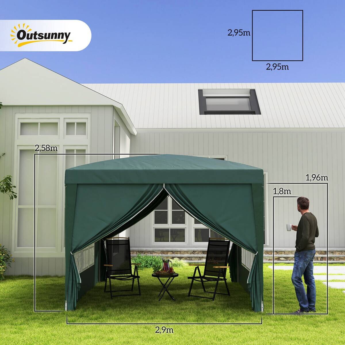 Outsunny Pavillon grün Polyester B/H/L: ca. 2,95x2,58x2,95 cm