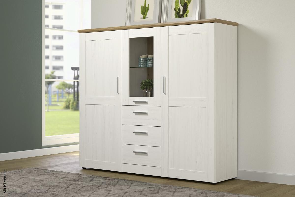 Highboard Shade weiß Pinie Nachbildung Eiche Artisan Nachbildung B/H/T: ca. 159x140x41 cm