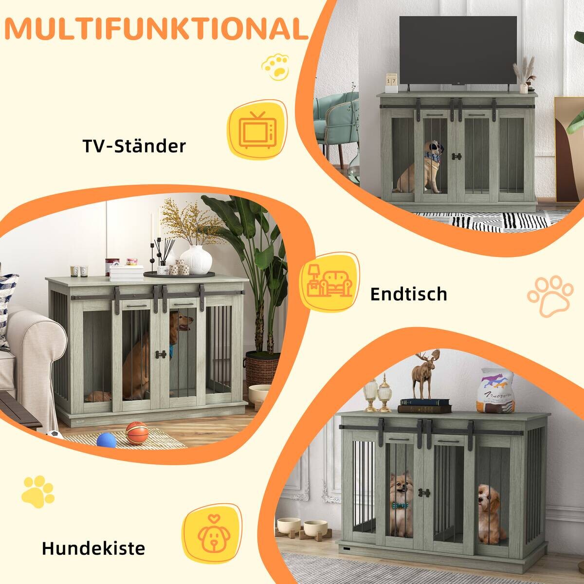 PawHut Hundekäfig grau MDF B/H/L: ca. 60x88,5x120 cm