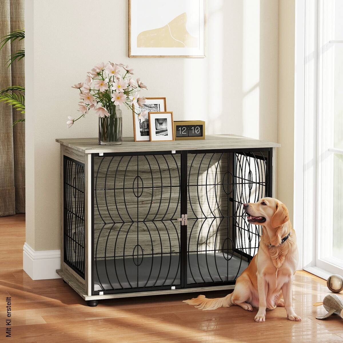 PawHut Hundekäfig grau Spanplatte B/H/L: ca. 60x73,5x100 cm