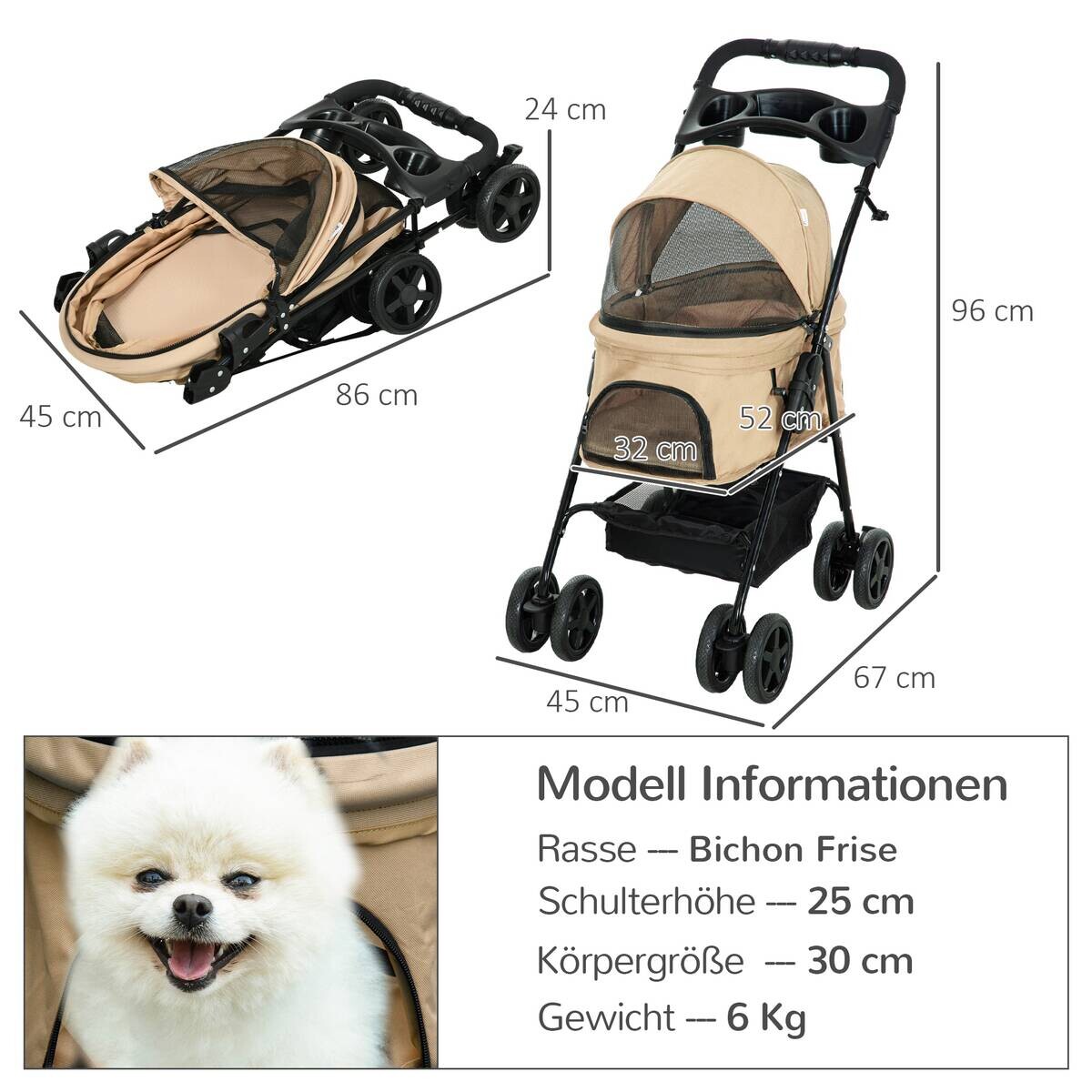 PawHut Hunde-Zubehör khaki Polyester B/H/L: ca. 45x67x96 cm