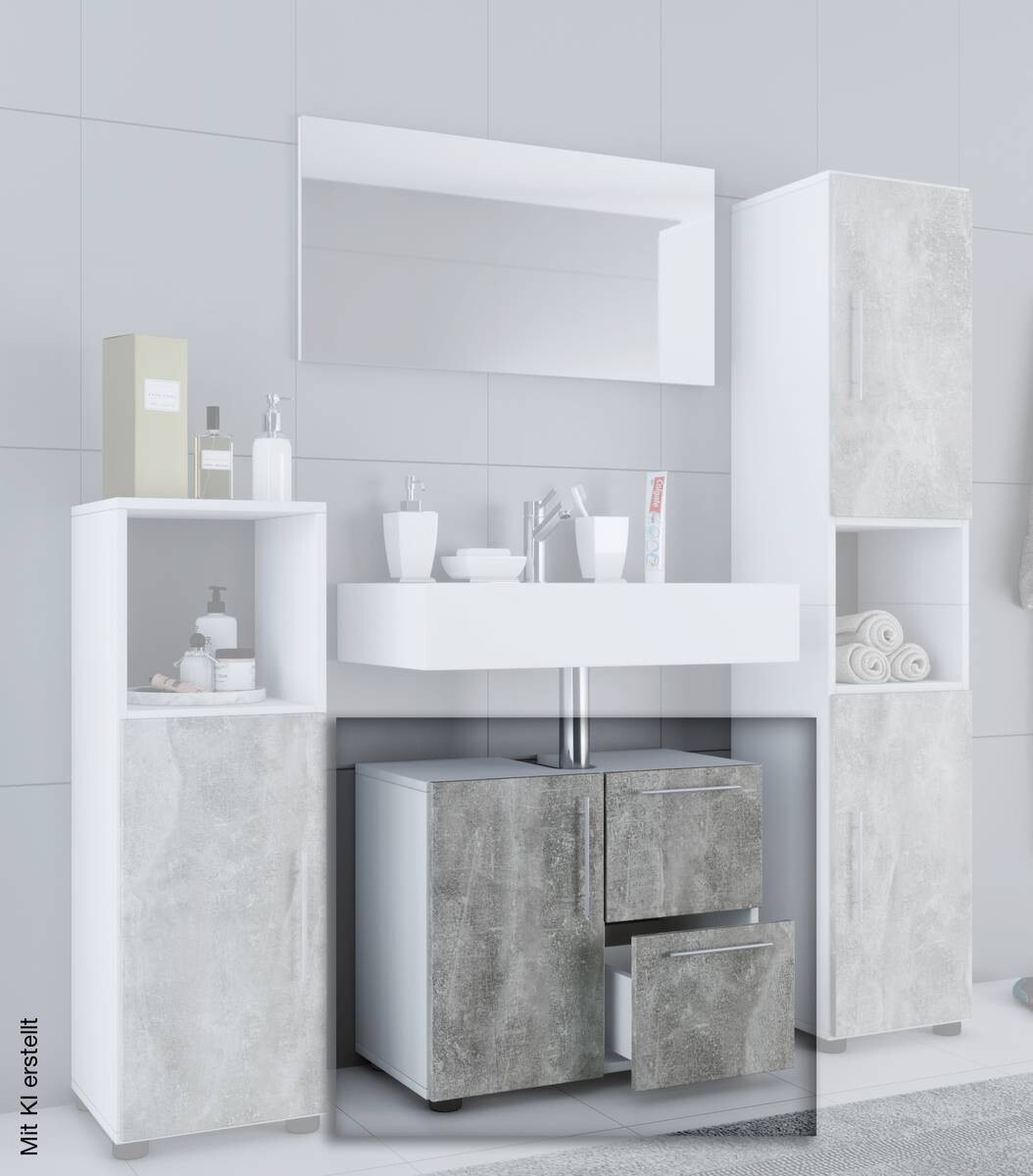 Badunterschrank Flandu Beton Optik weiß B/H/T: ca. 60x51x30 cm