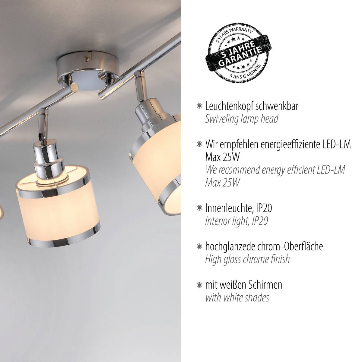Just Light Spot Accor Chrom weiß Kunststoff B/H/L: ca. 78x22x78 cm E14 4 Brennstellen