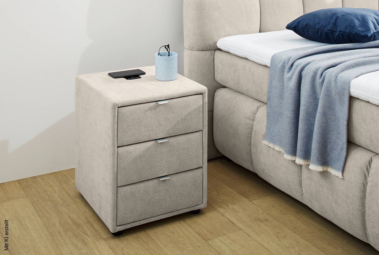 Nachtkonsole beige-grau Flachgewebe