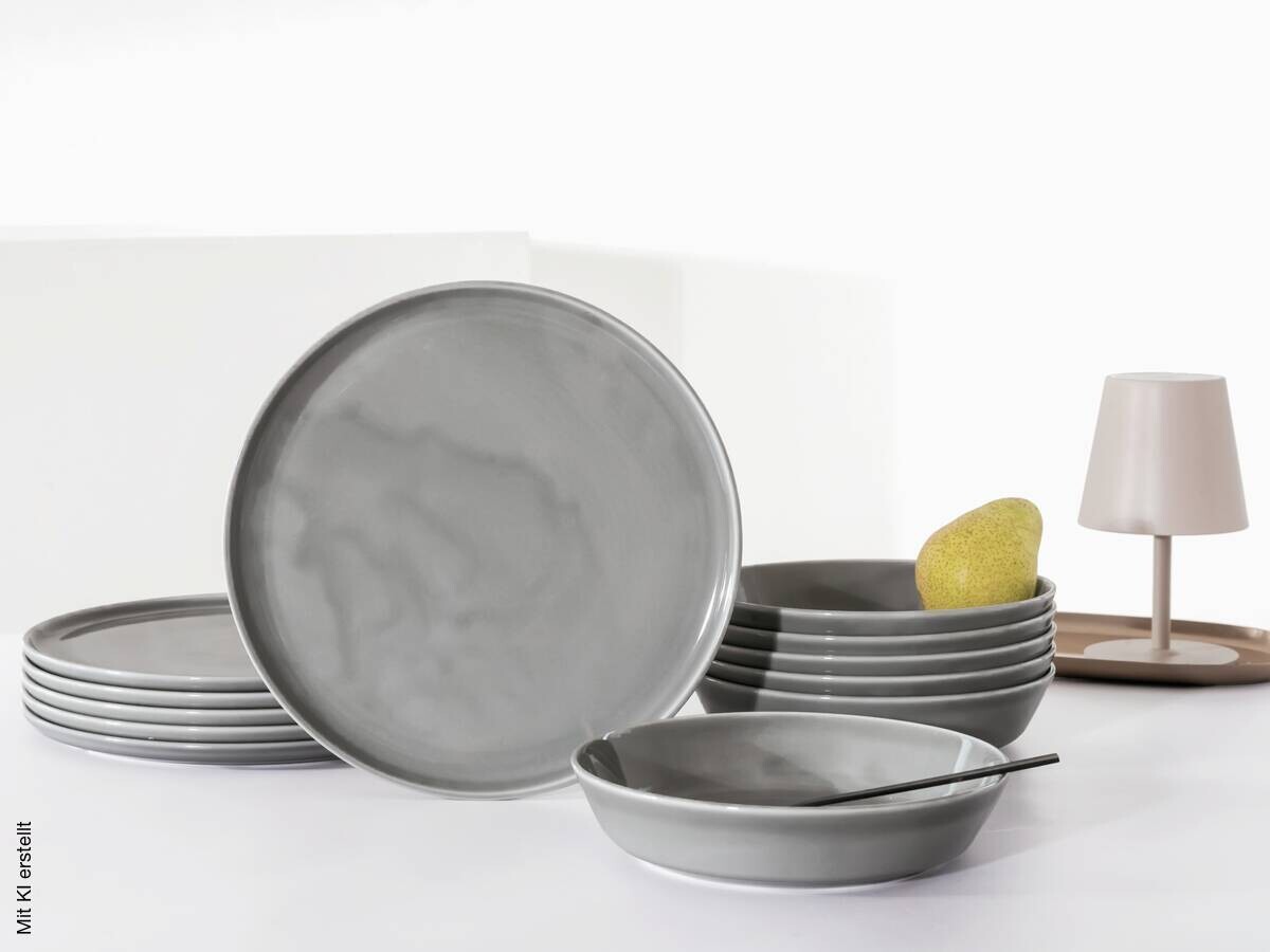 CreaTable Tafelservice Chef Collection grau Porzellan 12 tlg.