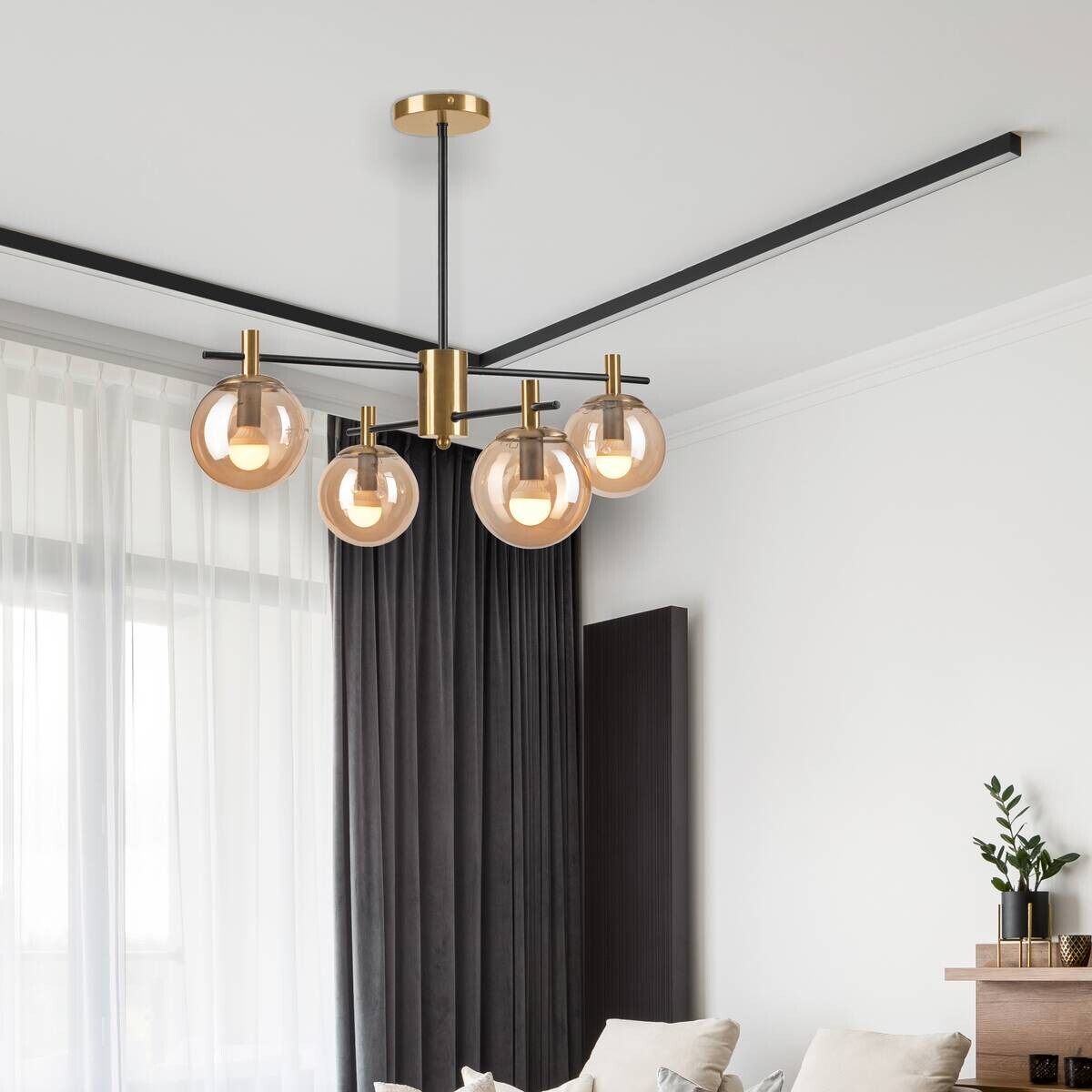 Lamkur Deckenleuchte Lilou gold Stahl Glas B/H/L: ca. 51x53x51 cm E14 6 Brennstellen