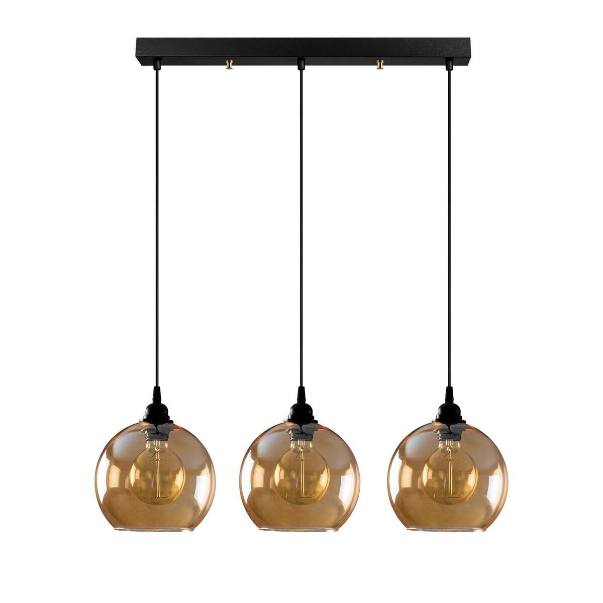 Opviq Pendelleuchte gold schwarz Glas B/H/T/L: ca. 70x116x20x70 cm E27 3 Brennstellen
