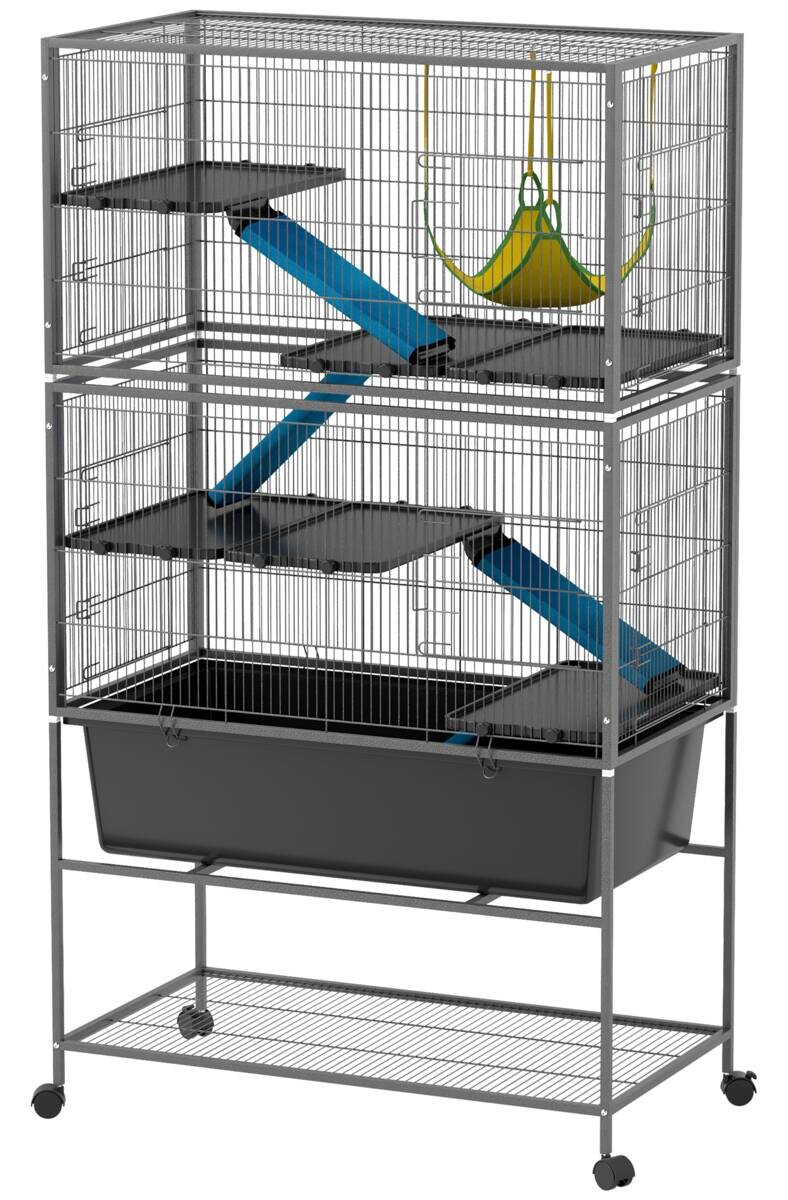 PawHut Kleintierkäfig dunkelgrau Stahl B/H/L: ca. 48x150,5x88 cm