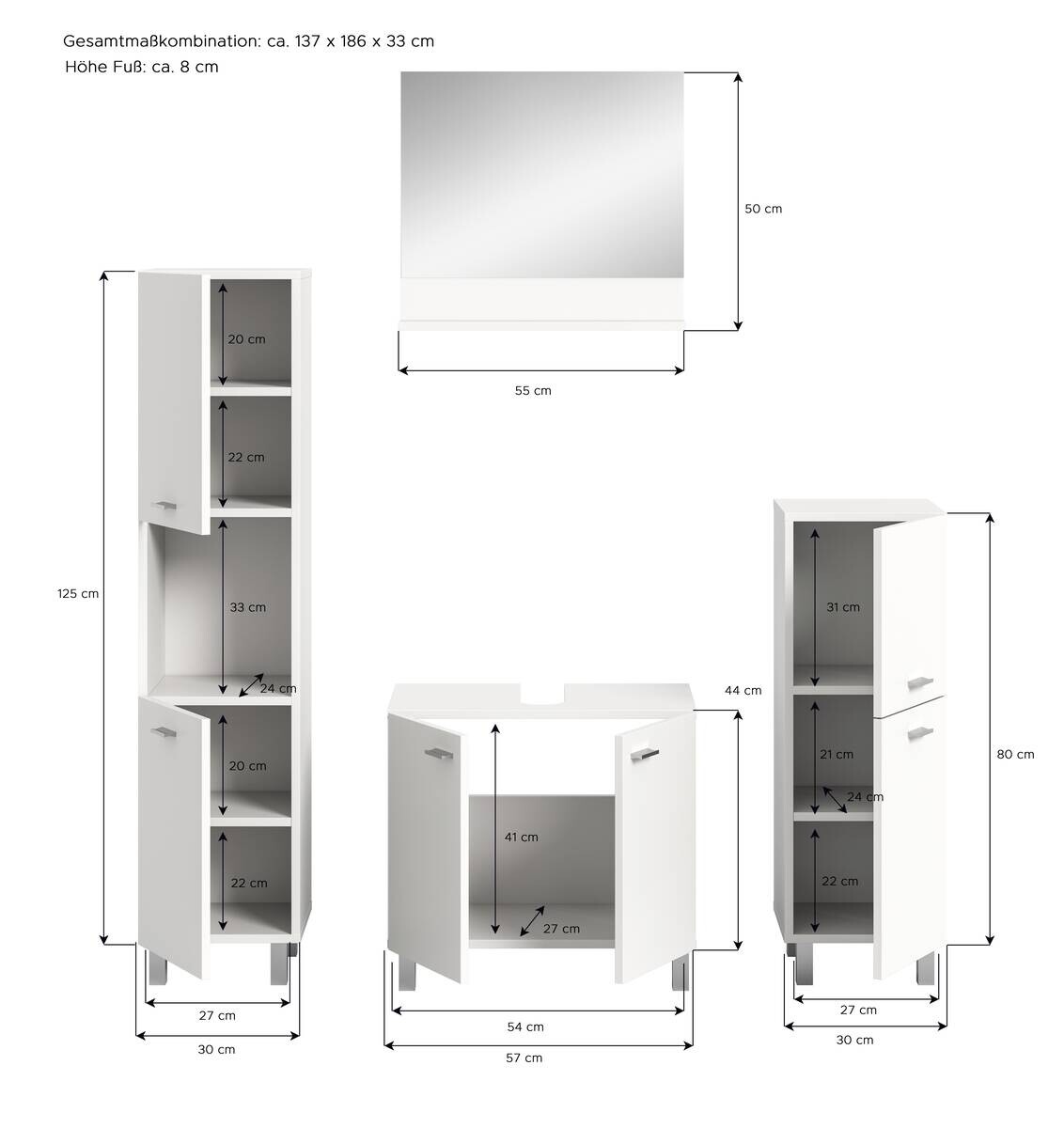 Badezimmer-Set BOSTON weiß B/H/T: ca. 137x186x33 cm