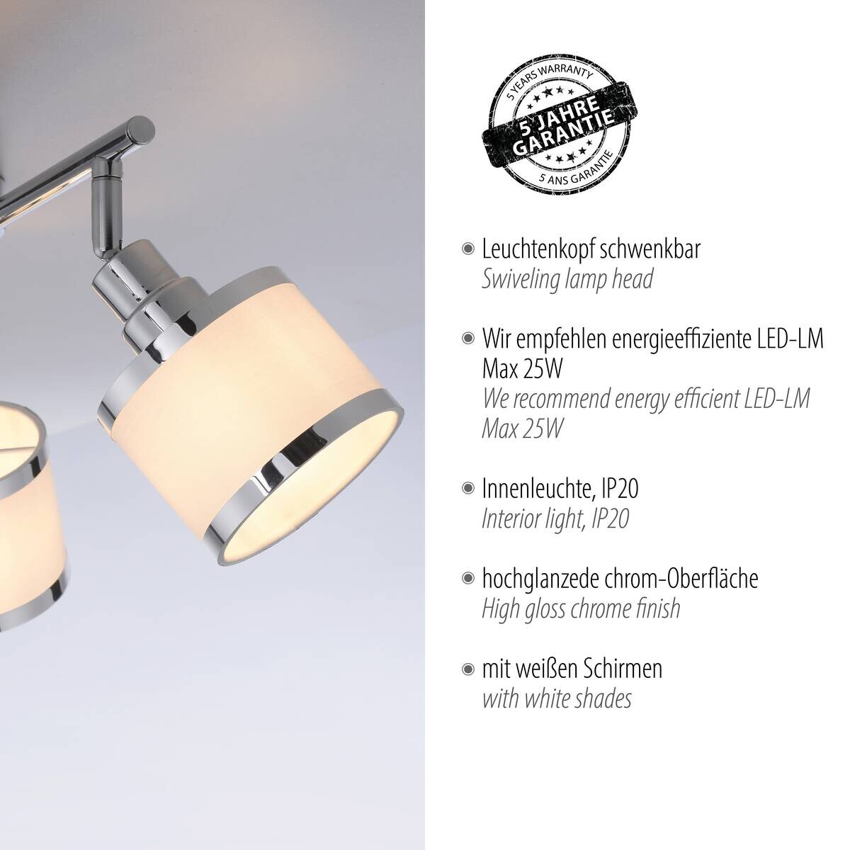Just Light Spot Accor Chrom weiß Kunststoff B/H/L: ca. 29x22x69 cm E14 3 Brennstellen