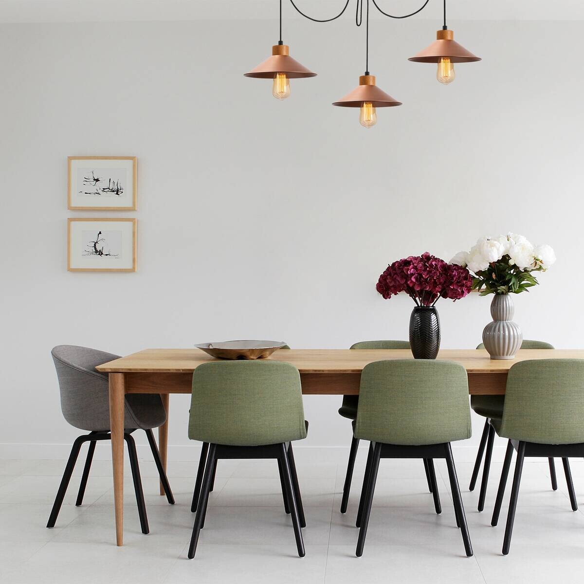 Opviq Pendelleuchte Manavgat Kupfer Holz B/H/T/L: ca. 114x100x24x114 cm E27 3 Brennstellen