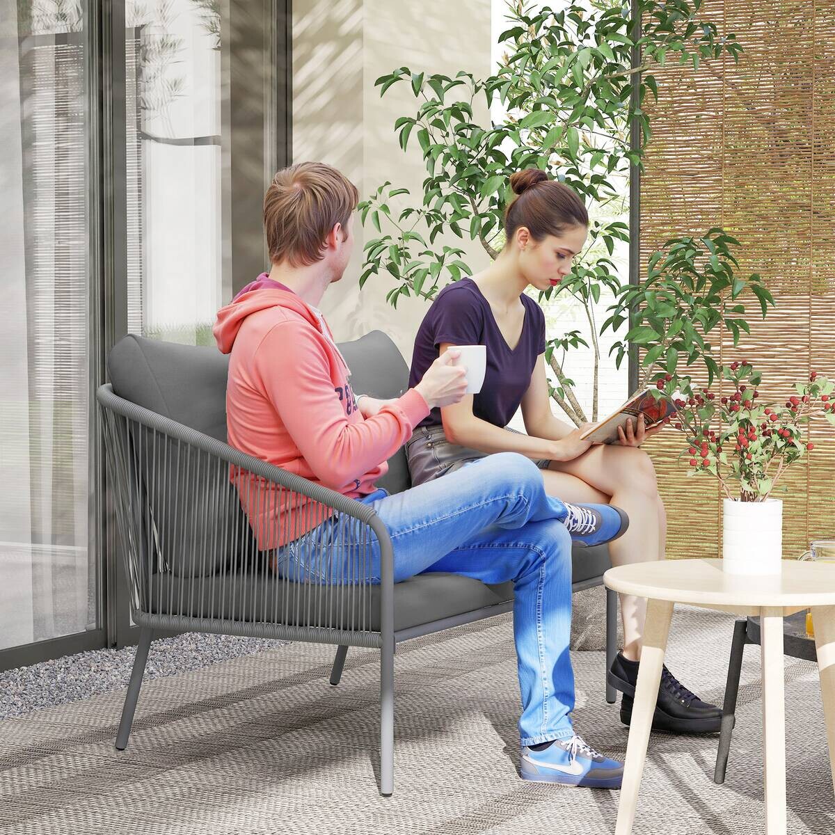 Outsunny Gartenmöbel grau Polyethylen B/H/L: ca. 72x76x112 cm