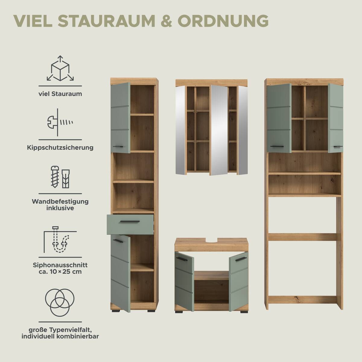 Badezimmer-Set Scout Eiche Artisan Nachbildung salbei Nachbildung B/H/T: ca. 190x191x34 cm