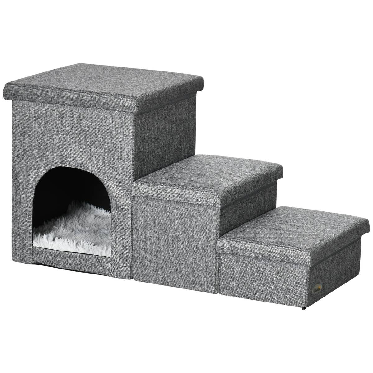 PawHut Katzentreppe grau Polyester B/H/L: ca. 33x40,5x73,5 cm