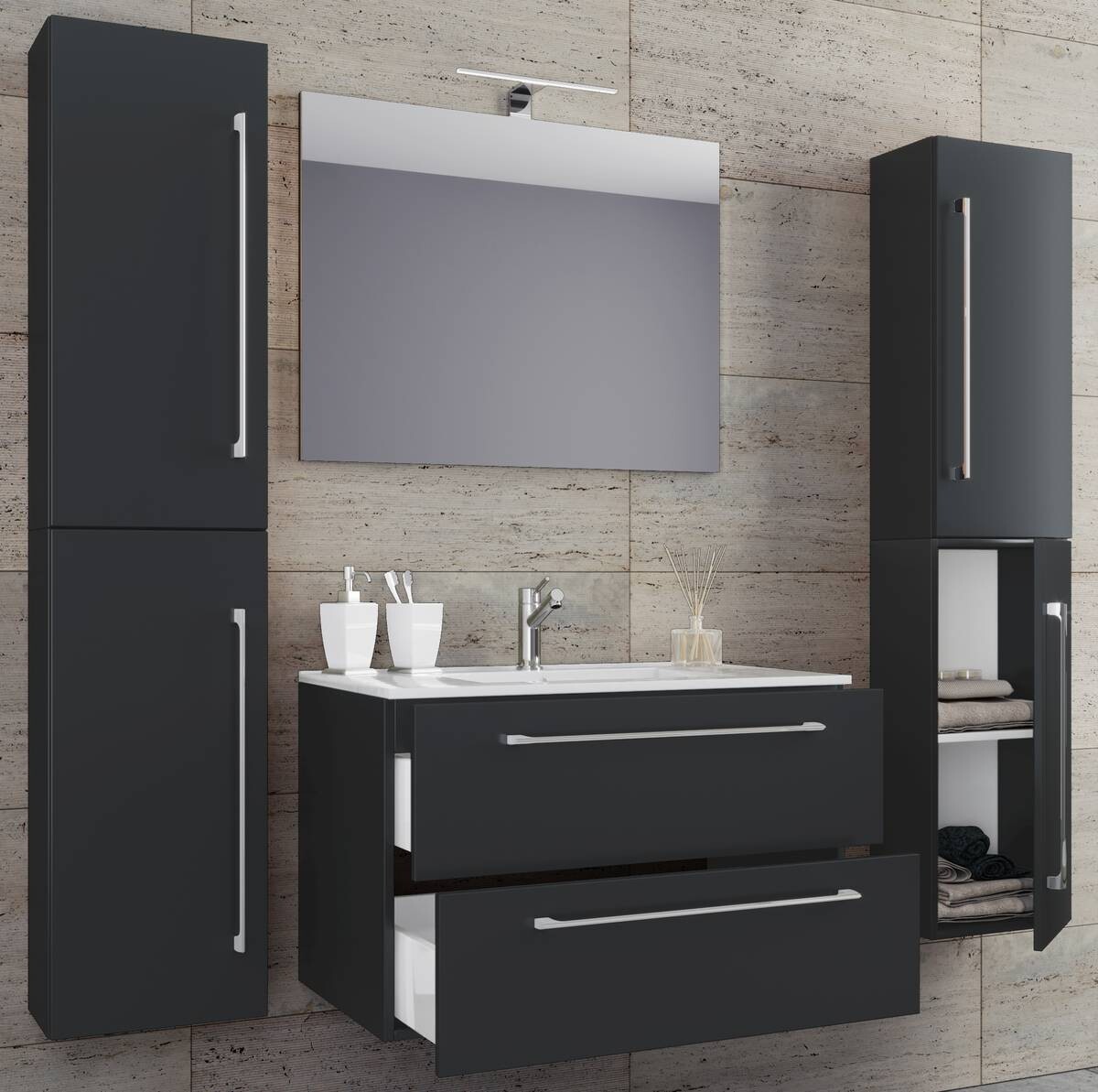Waschplatz 5tlg-Badinos schwarz B/H/T: ca. 60x50x46 cm