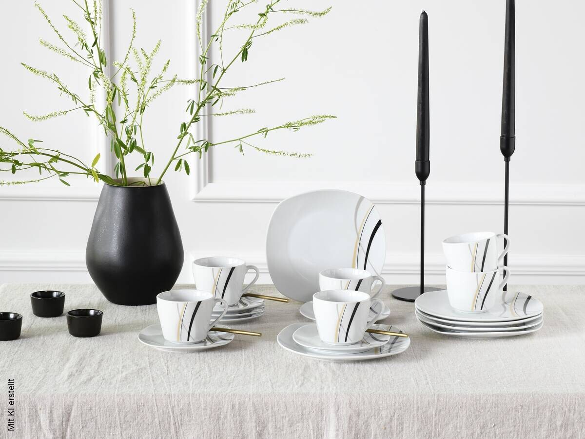 CreaTable Kaffeeservice Square City Line weiß Porzellan 18 tlg.