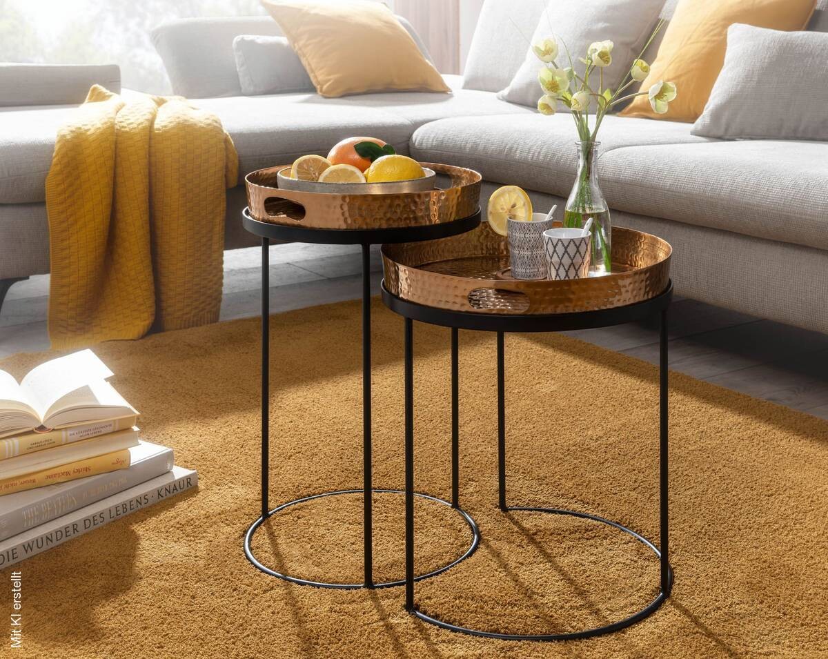 Beistelltisch 2er-Set. gold Metall B/H/T: ca. 38x45x38 cm