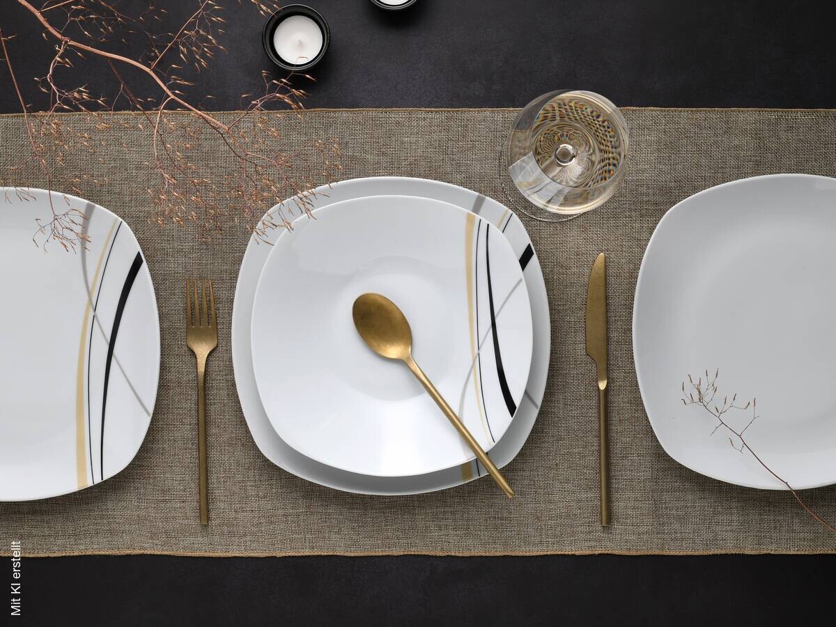 CreaTable Tafelservice Square City Line weiß Porzellan 12 tlg.
