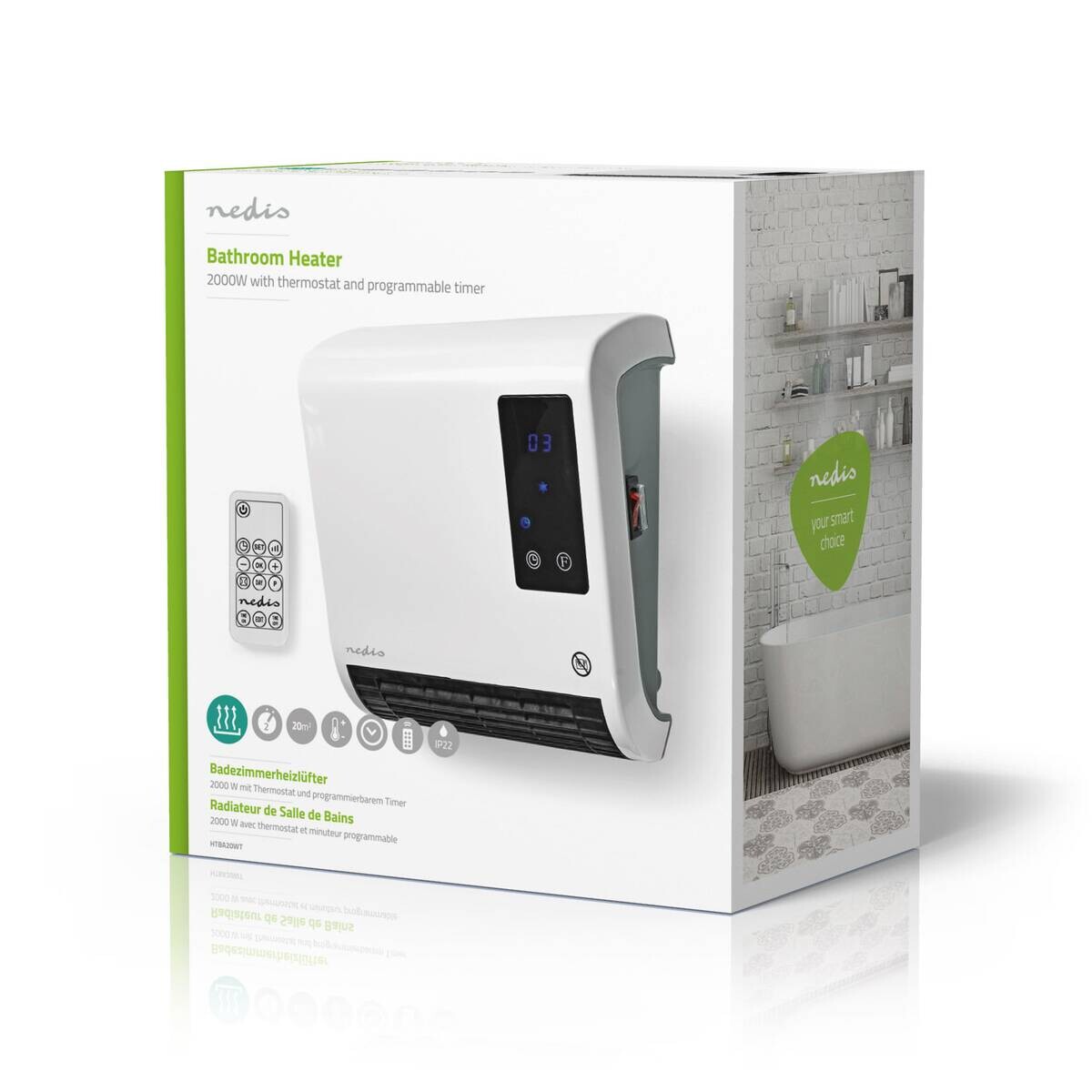Nedis Badezimmer-Heizung weiß Kunststoff B/H/L: ca. 26x15,5x28,5 cm ca. 2000 W