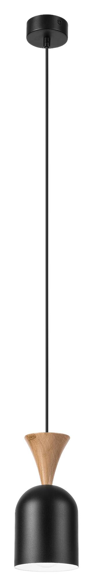 Lamkur Hängeleuchte schwarz Eiche Stahl Holz B/H/L: ca. 11x102x11 cm E27 1 Brennstellen