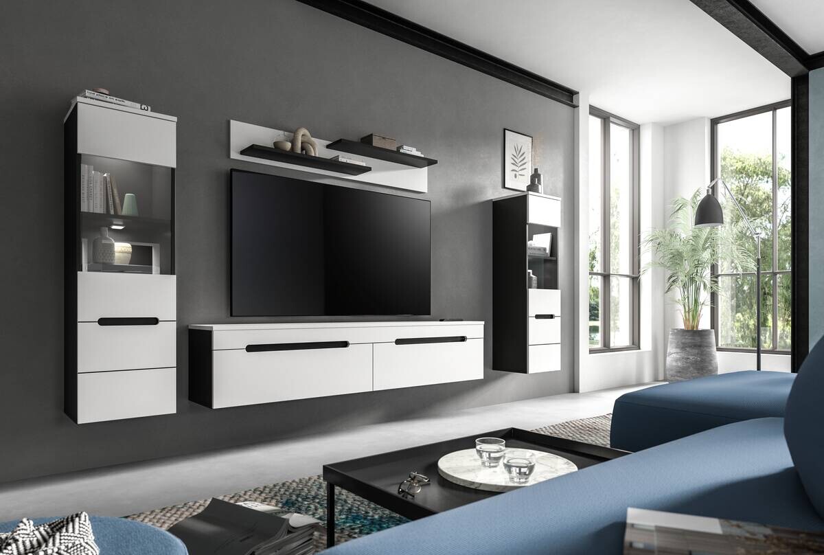 Wohnwand Canu basaltgrau weiß B/H/T: ca. 272x141x33 cm