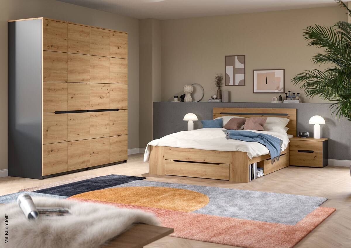 Schlafzimmer CANU, Set basaltgrau Artisan Nachbildung