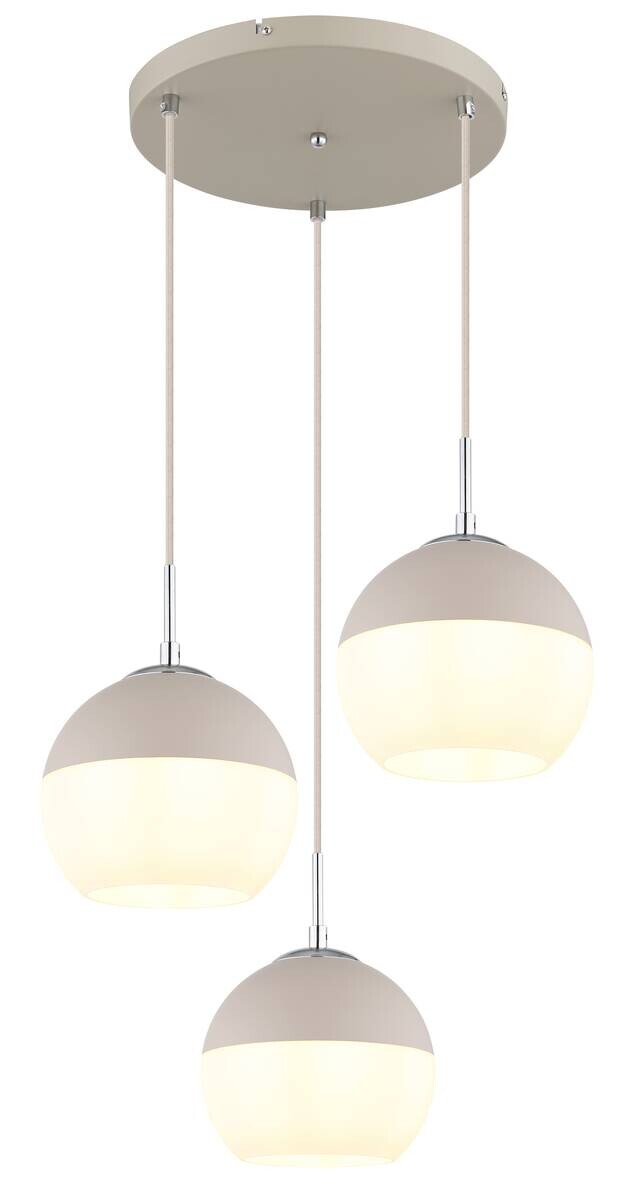 GLOBO Pendelleuchte sand Opal weiß Metall Textil Glas H/D: ca. 120x42,5 cm E27 3 Brennstellen