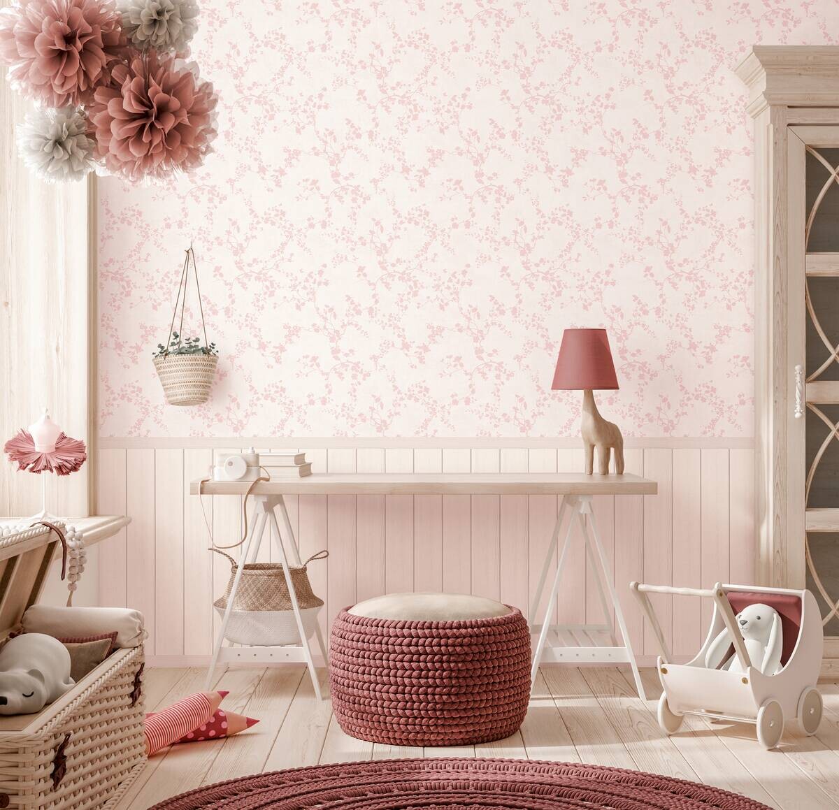 Livingwalls Fototapete Floral rosa creme B/L: ca. 280x159 cm
