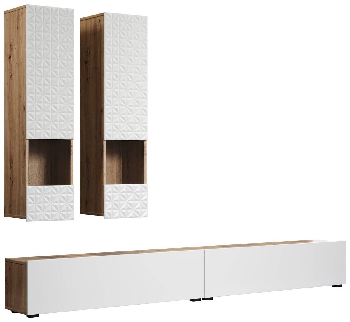 Wohnwand Rezzo weiß Oak Artisan Nachbildung B/H/T: ca. 241x200x30 cm