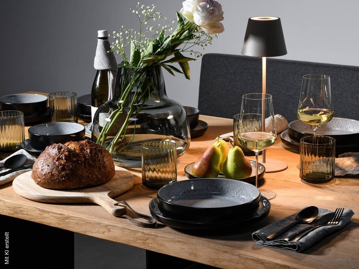 CreaTable Tafelservice Nordic Fjord grau Steinzeug 12 tlg.