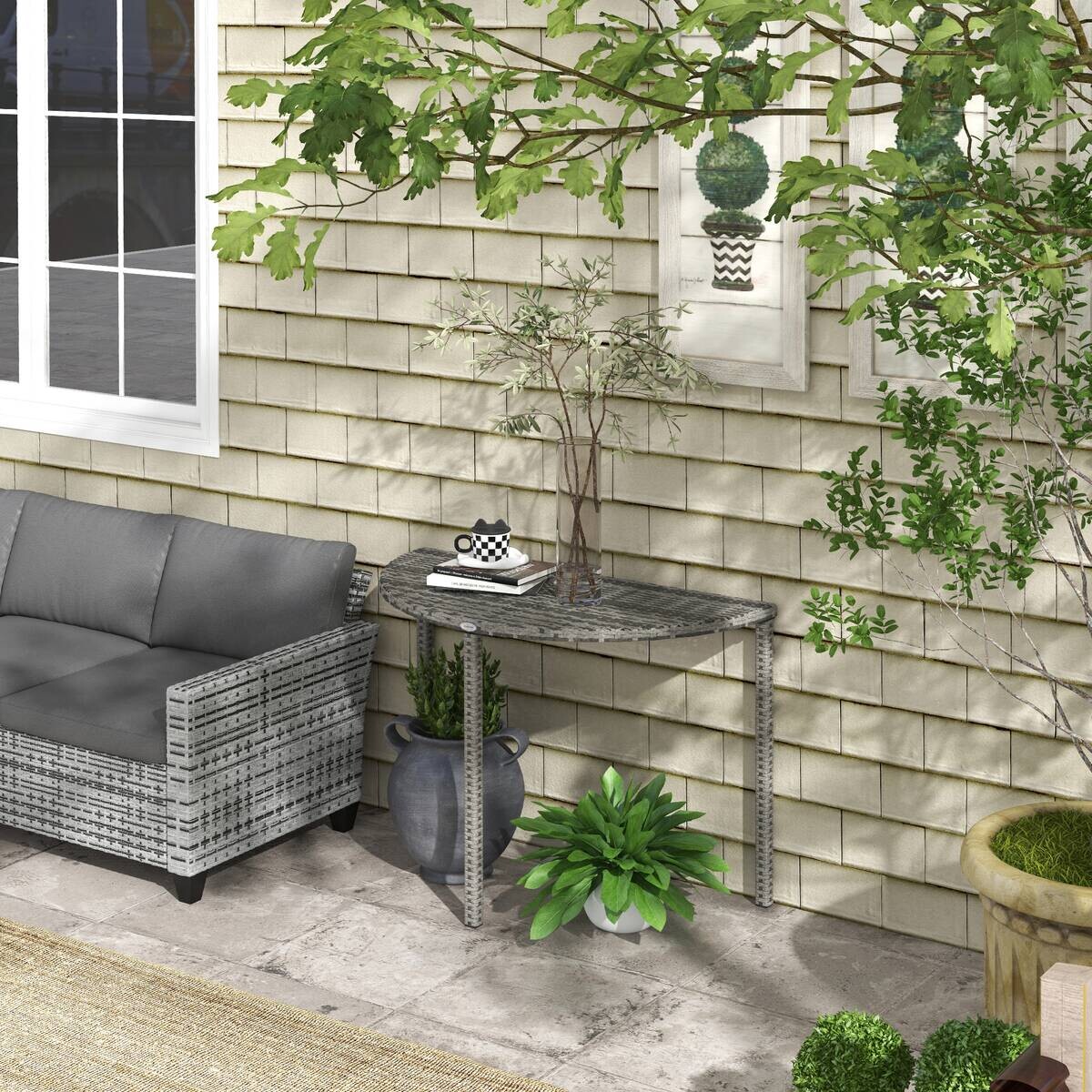 Outsunny Beistelltisch grau Polyrattan B/H/L: ca. 50x100x74 cm